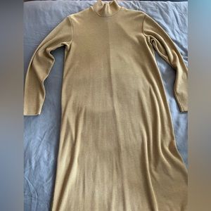 honey gold waffle mock turtle neck long sleeve ankle length maxi modest dress